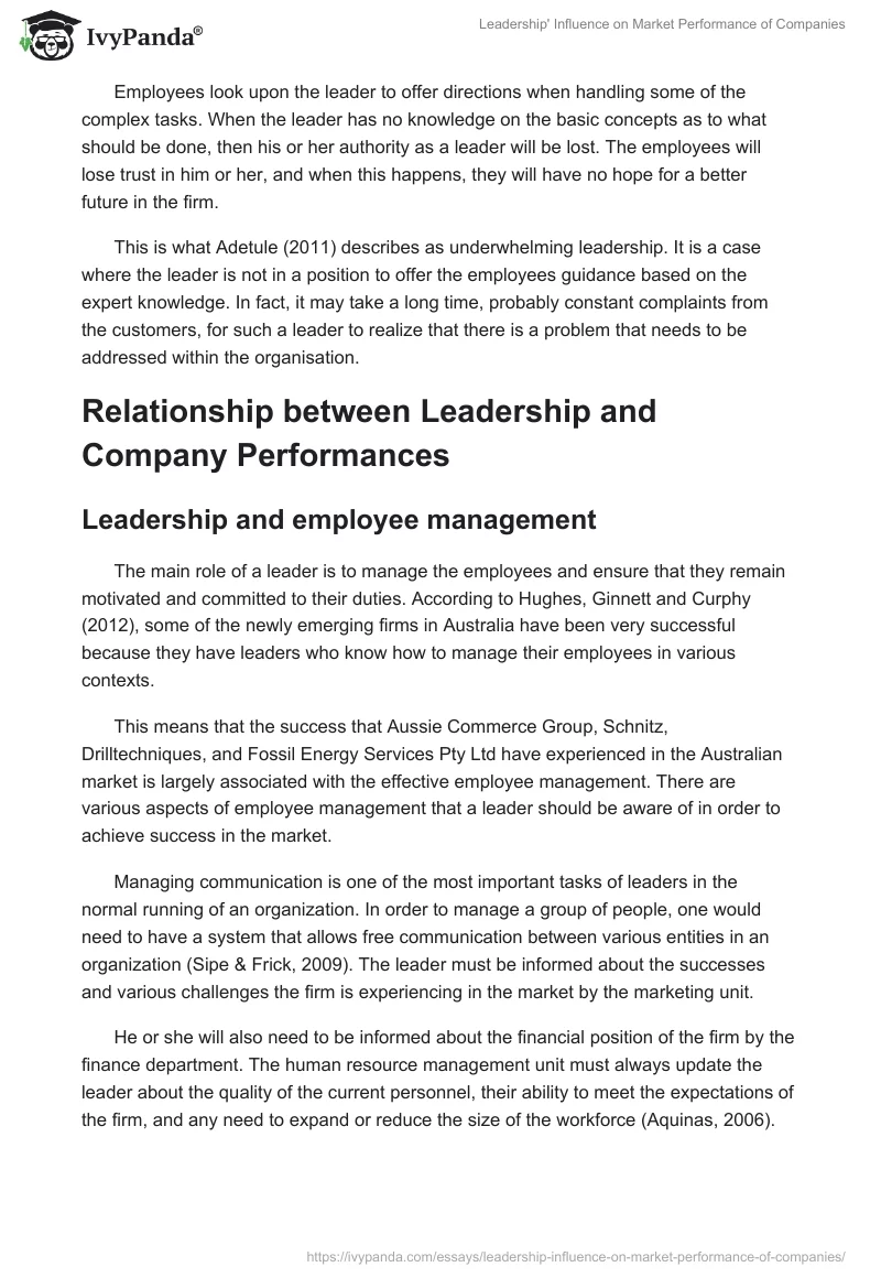 Leadership' Influence on Market Performance of Companies. Page 3