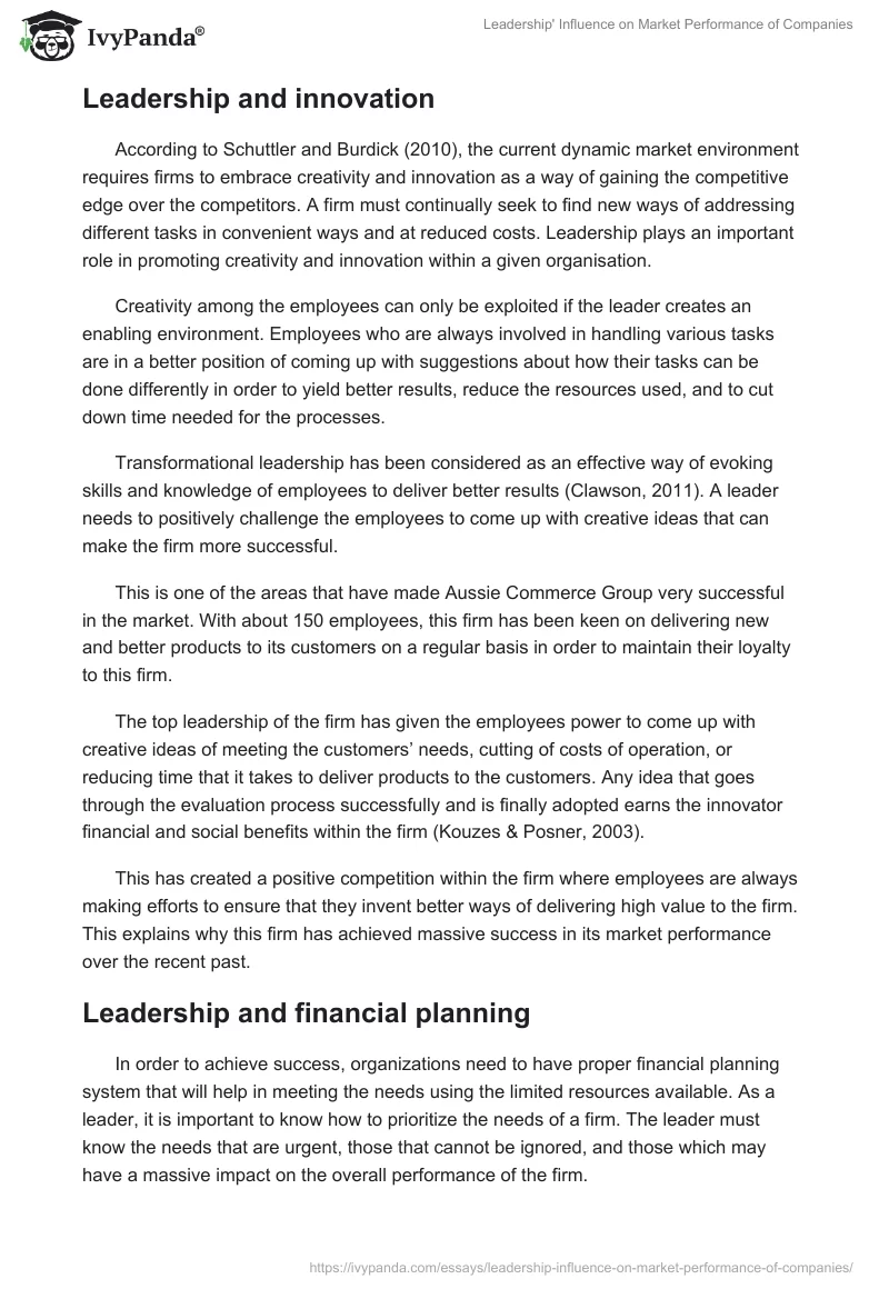 Leadership' Influence on Market Performance of Companies. Page 5