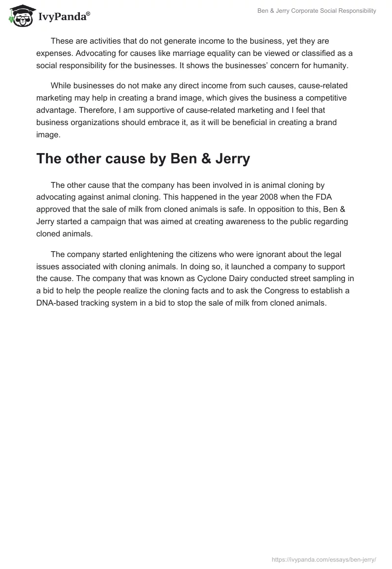 Ben & Jerry Corporate Social Responsibility. Page 3