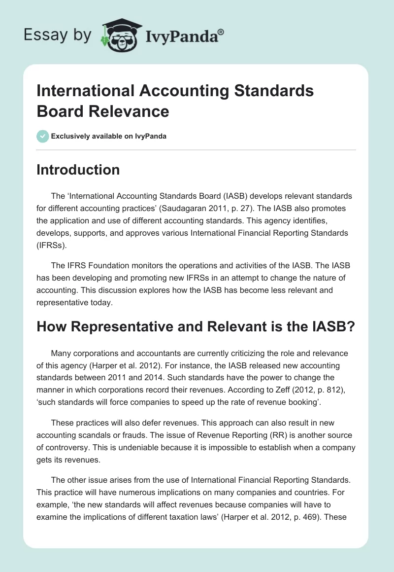 International Accounting Standards Board Relevance. Page 1