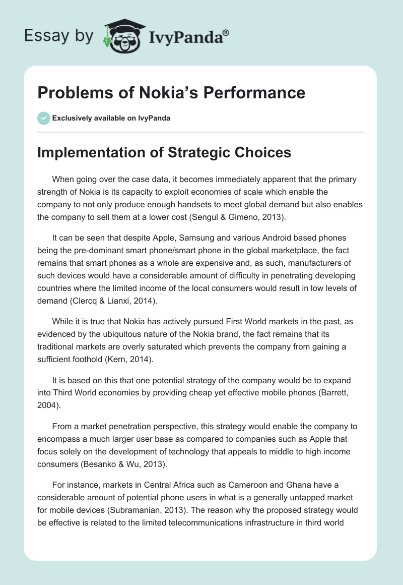 Problems of Nokia’s Performance. Page 1