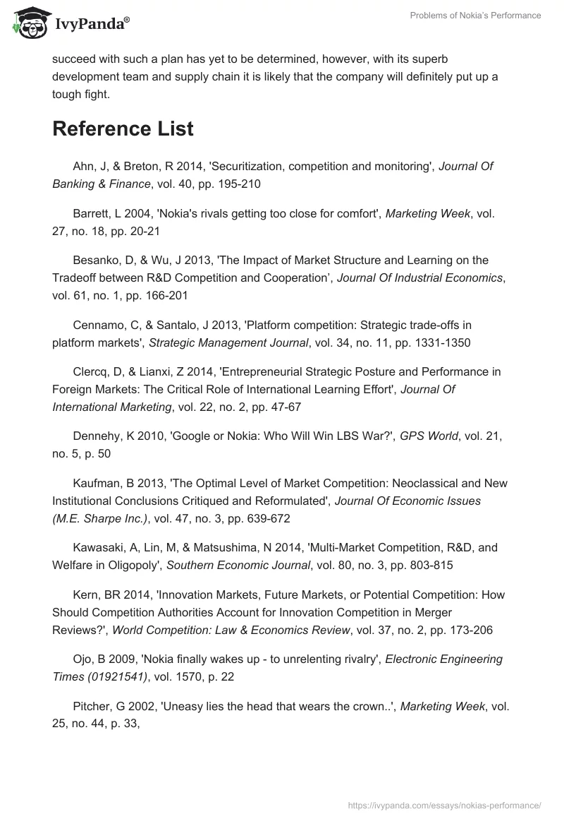 Problems of Nokia’s Performance. Page 4