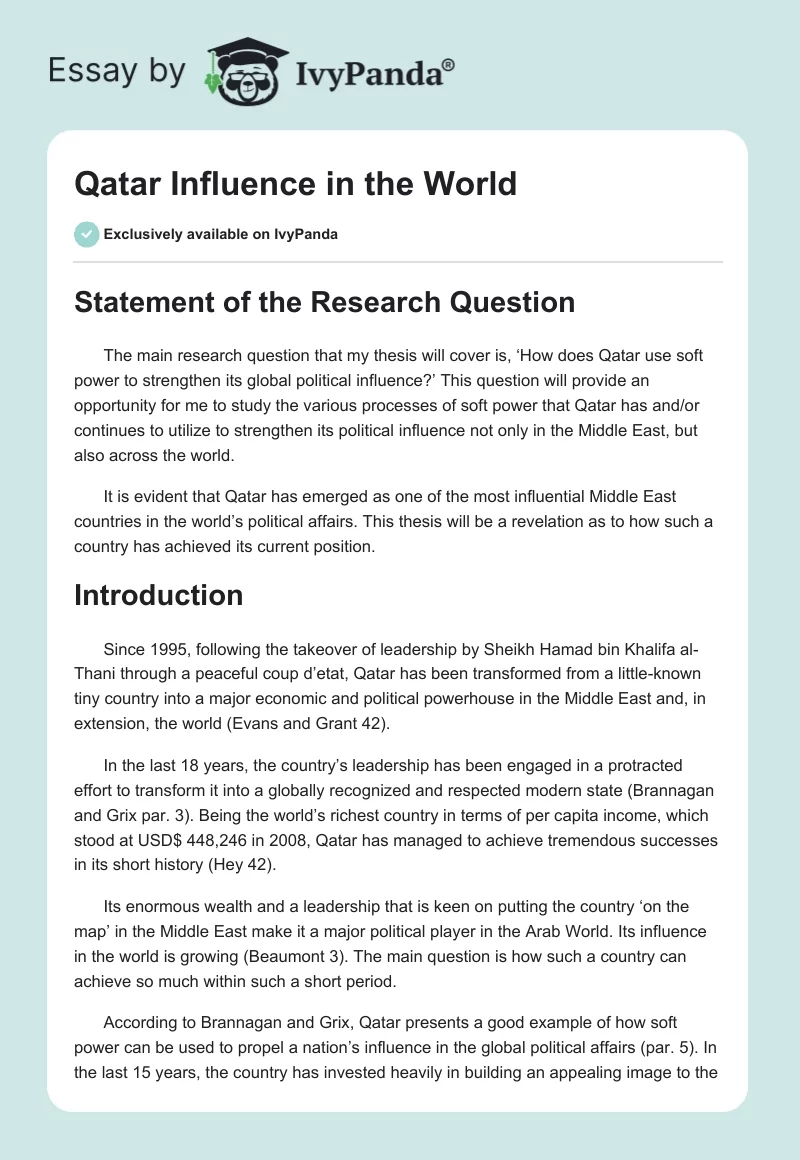 Qatar Influence in the World. Page 1