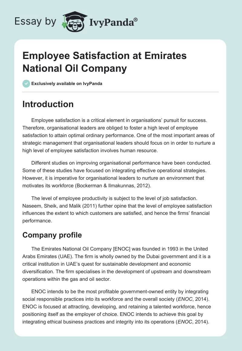 Employee Satisfaction at Emirates National Oil Company. Page 1