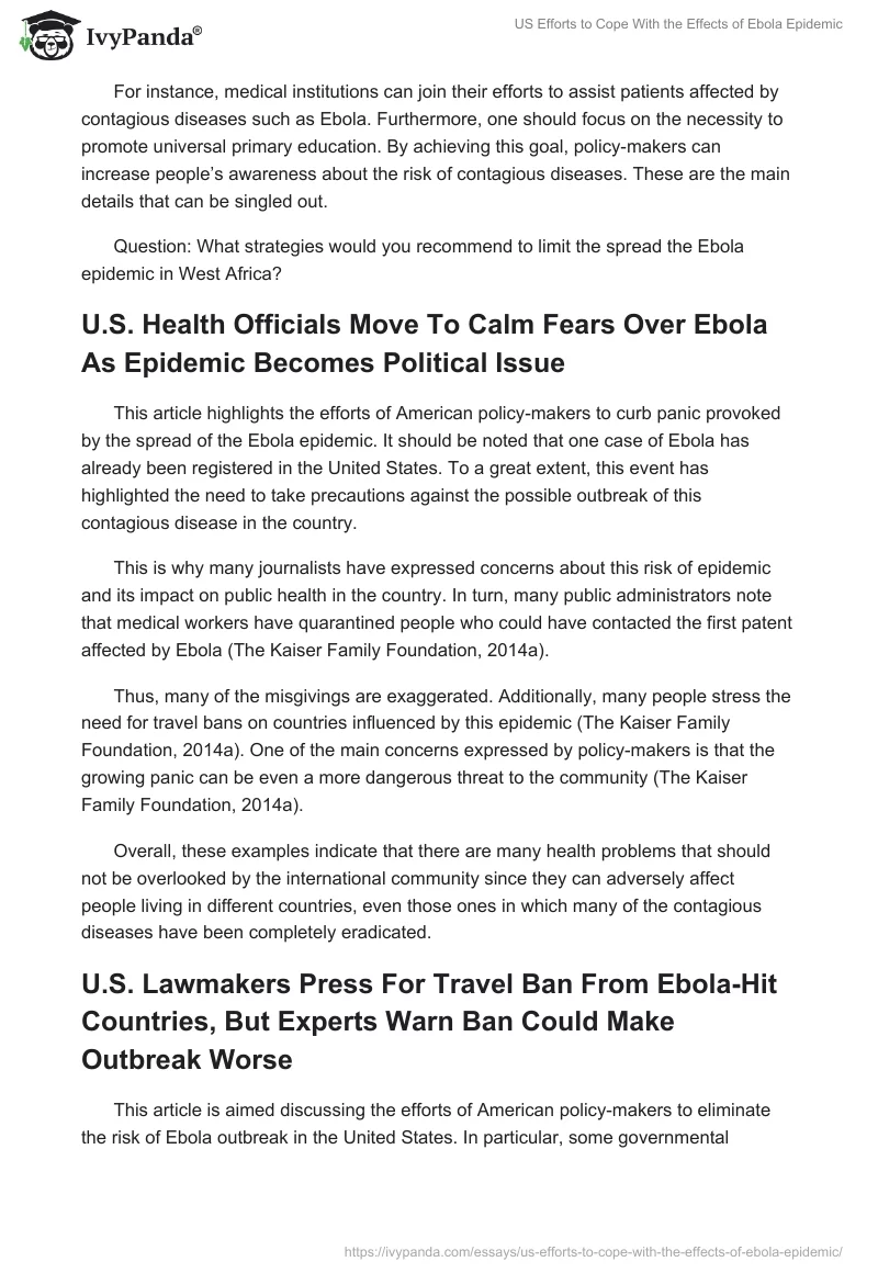 US Efforts to Cope With the Effects of Ebola Epidemic. Page 2