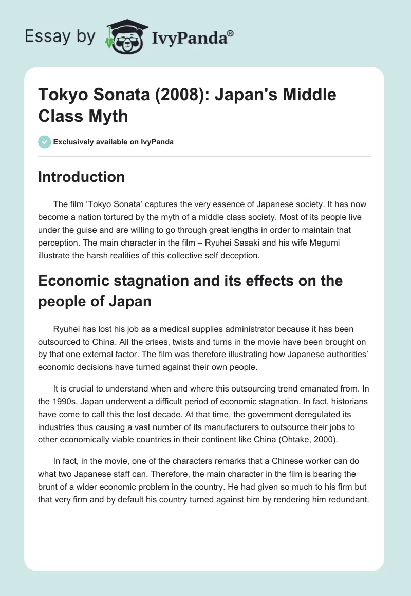 Tokyo Sonata (2008): Japan's Middle Class Myth. Page 1