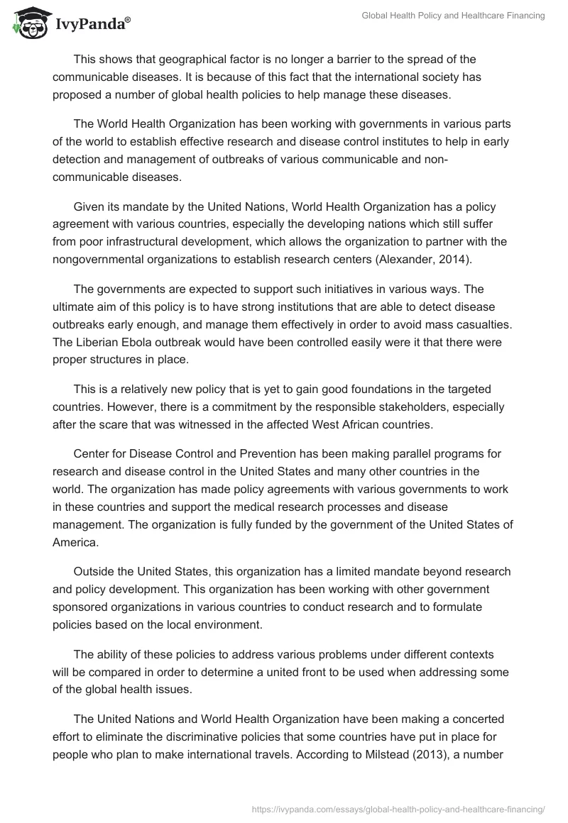Global Health Policy and Healthcare Financing. Page 2