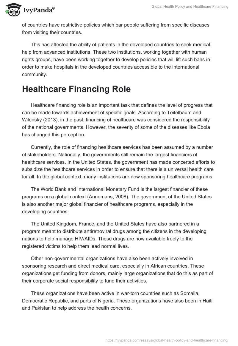 Global Health Policy and Healthcare Financing. Page 3