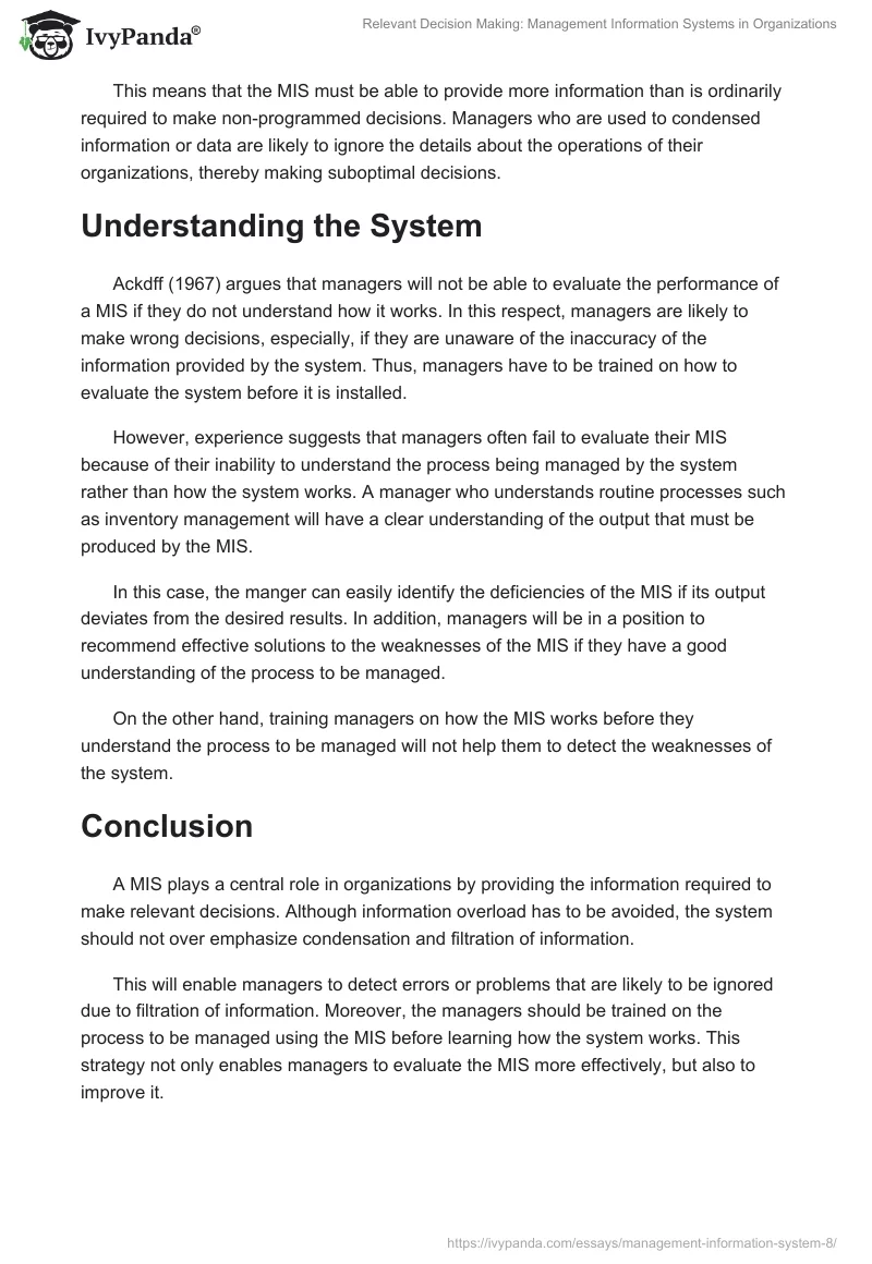 Relevant Decision Making: Management Information Systems in Organizations. Page 2