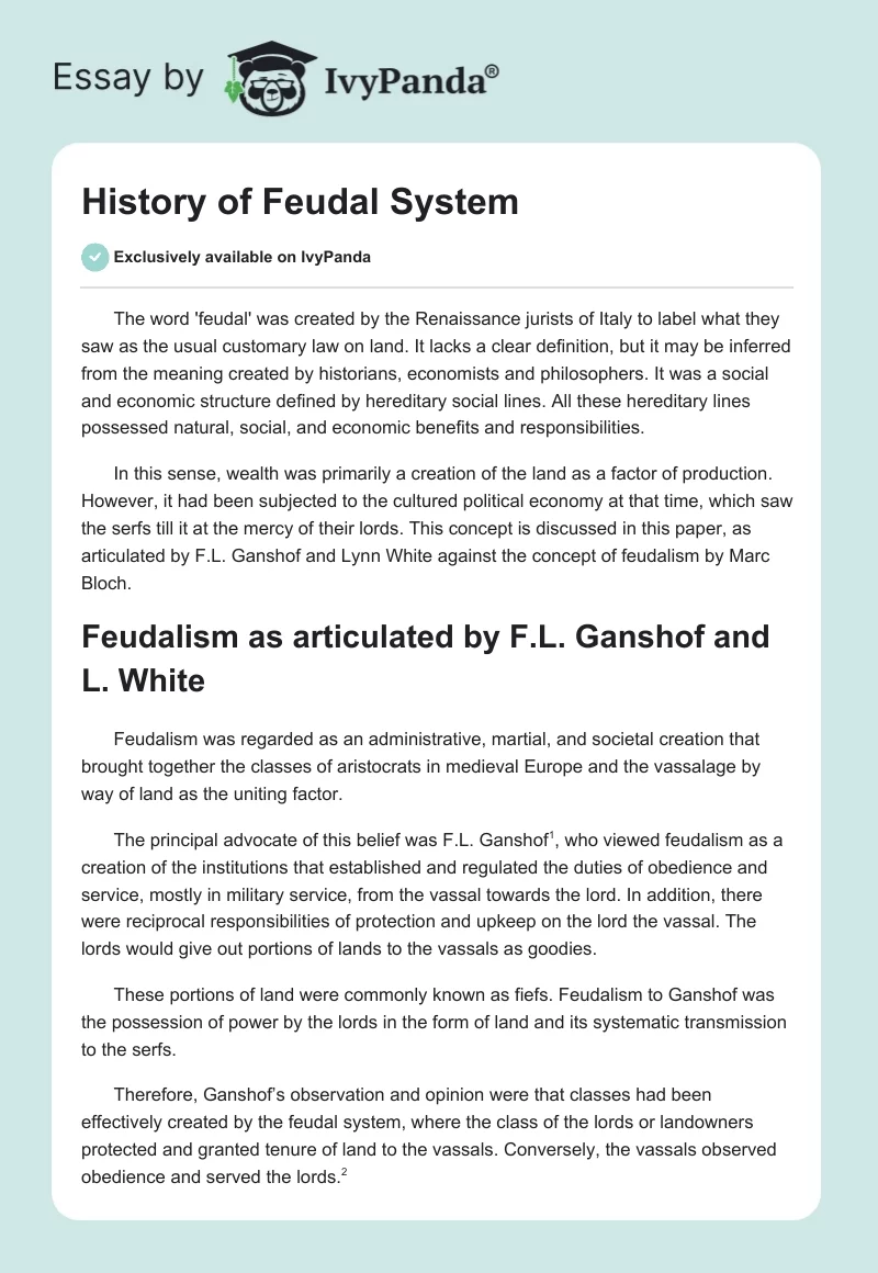 History of Feudal System. Page 1