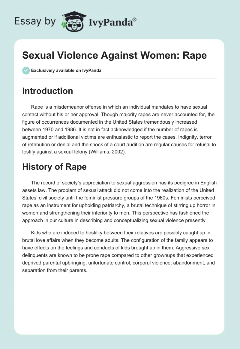 Sexual Violence Against Women: Rape. Page 1