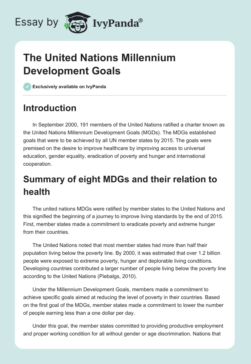The United Nations Millennium Development Goals. Page 1