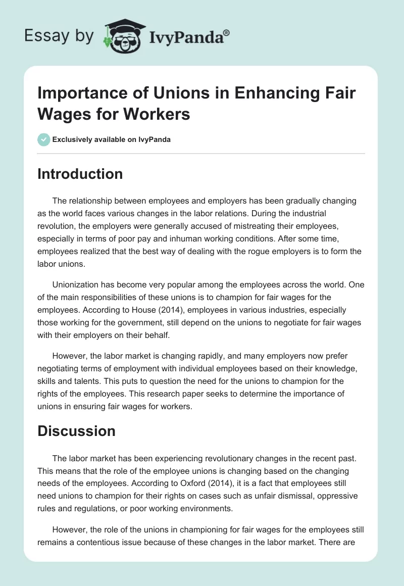 Importance of Unions in Enhancing Fair Wages for Workers. Page 1
