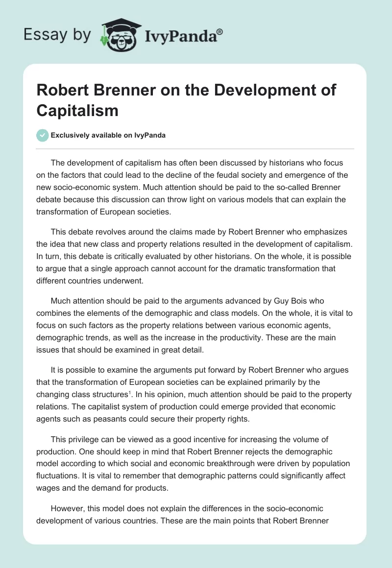 Robert Brenner on the Development of Capitalism. Page 1