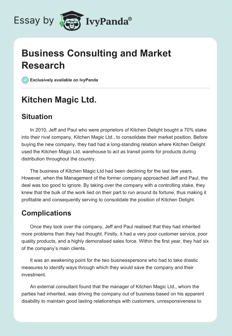Business Consulting and Market Research. Page 1