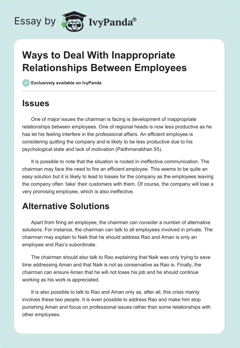 Ways to Deal With Inappropriate Relationships Between Employees. Page 1