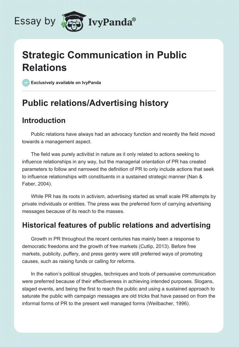 Strategic Communication in Public Relations. Page 1