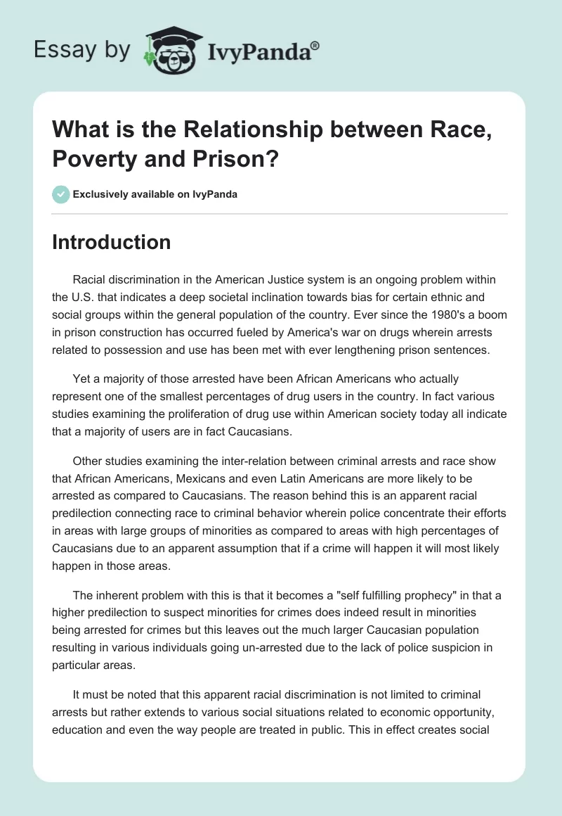 What Is the Relationship Between Race, Poverty and Prison?. Page 1