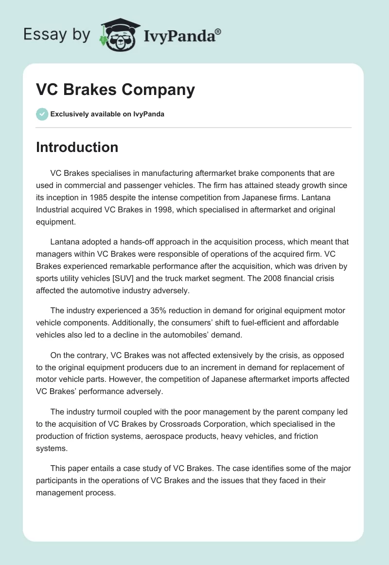 VC Brakes Company. Page 1