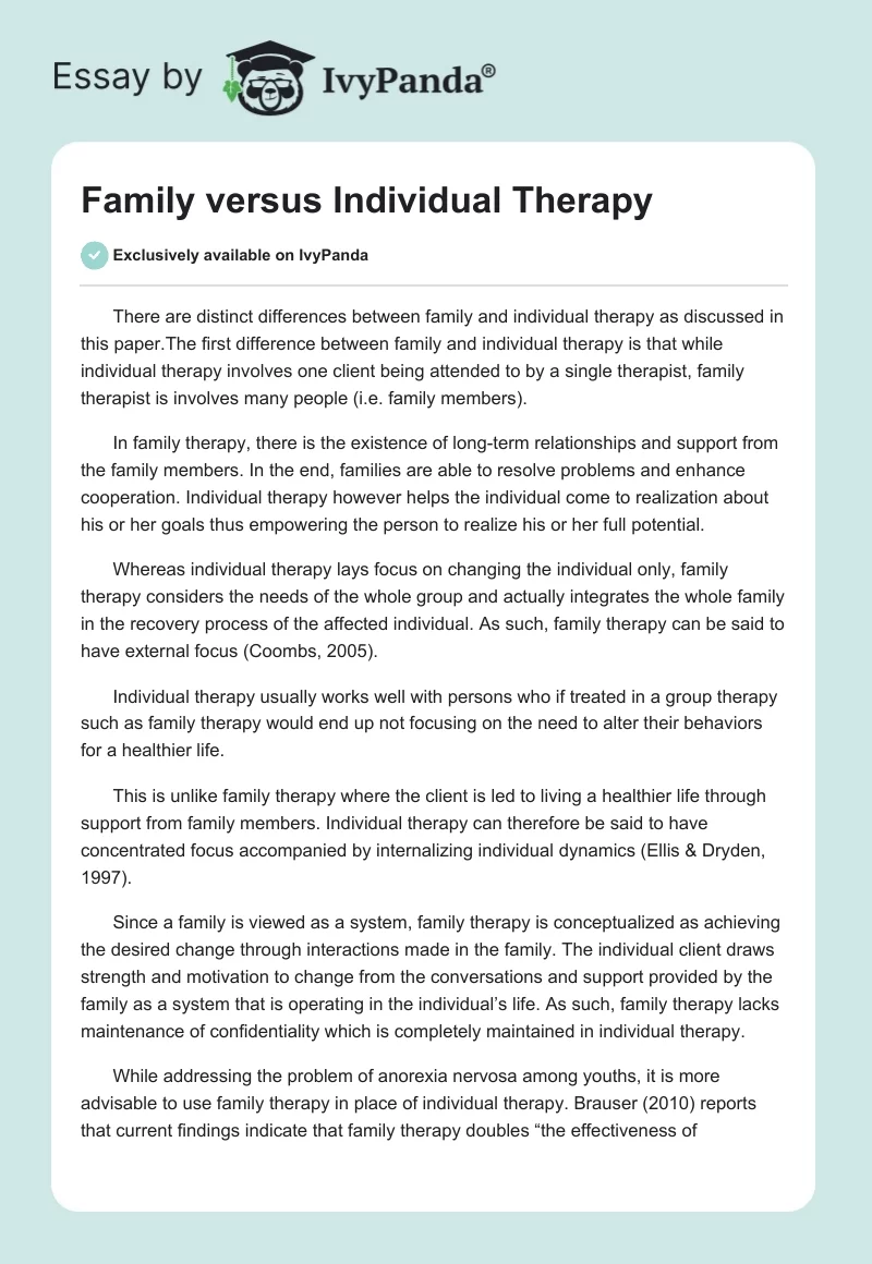 Family Versus Individual Therapy. Page 1