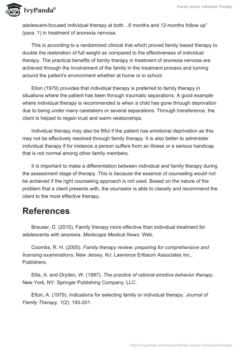 Family Versus Individual Therapy. Page 2