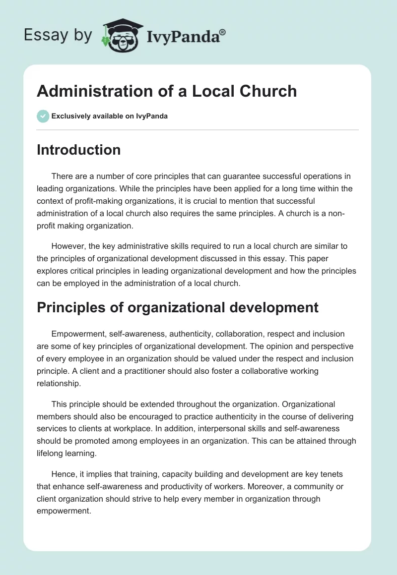 Administration of a Local Church. Page 1