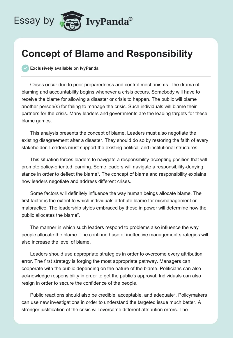 Concept of Blame and Responsibility. Page 1