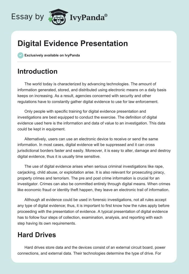 Digital Evidence Presentation. Page 1