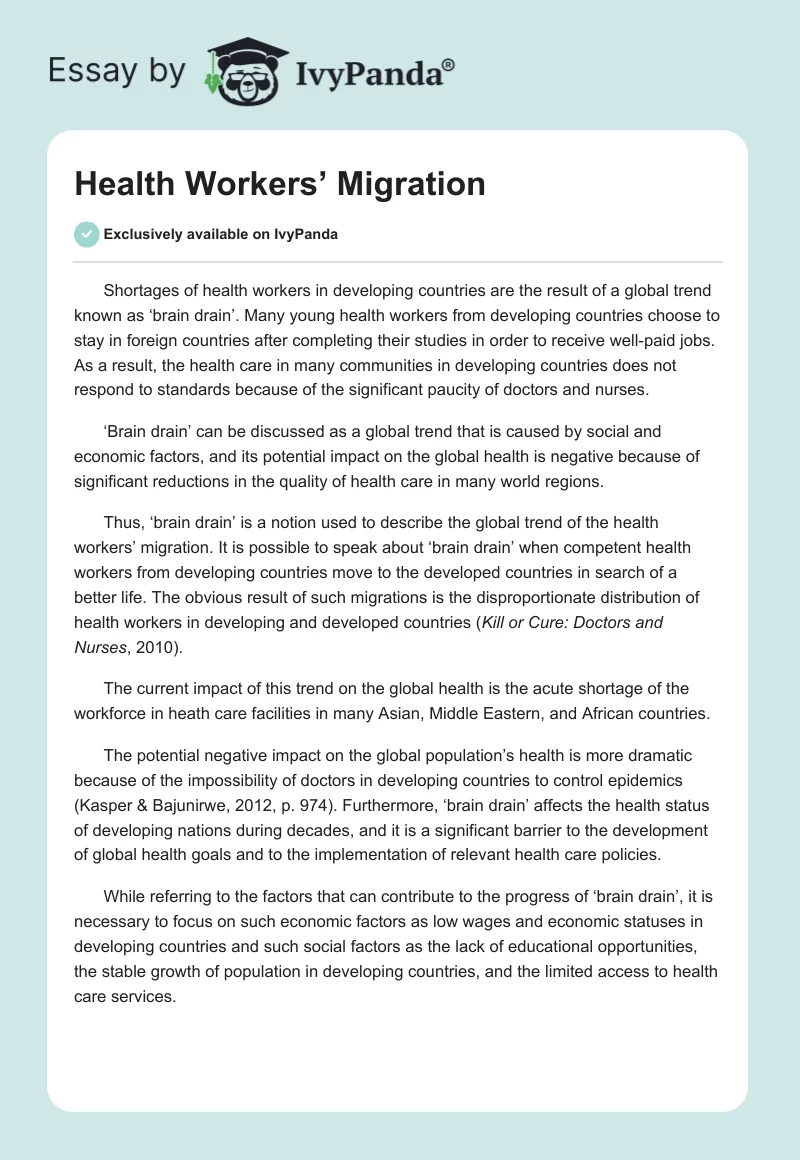 Health Workers’ Migration. Page 1