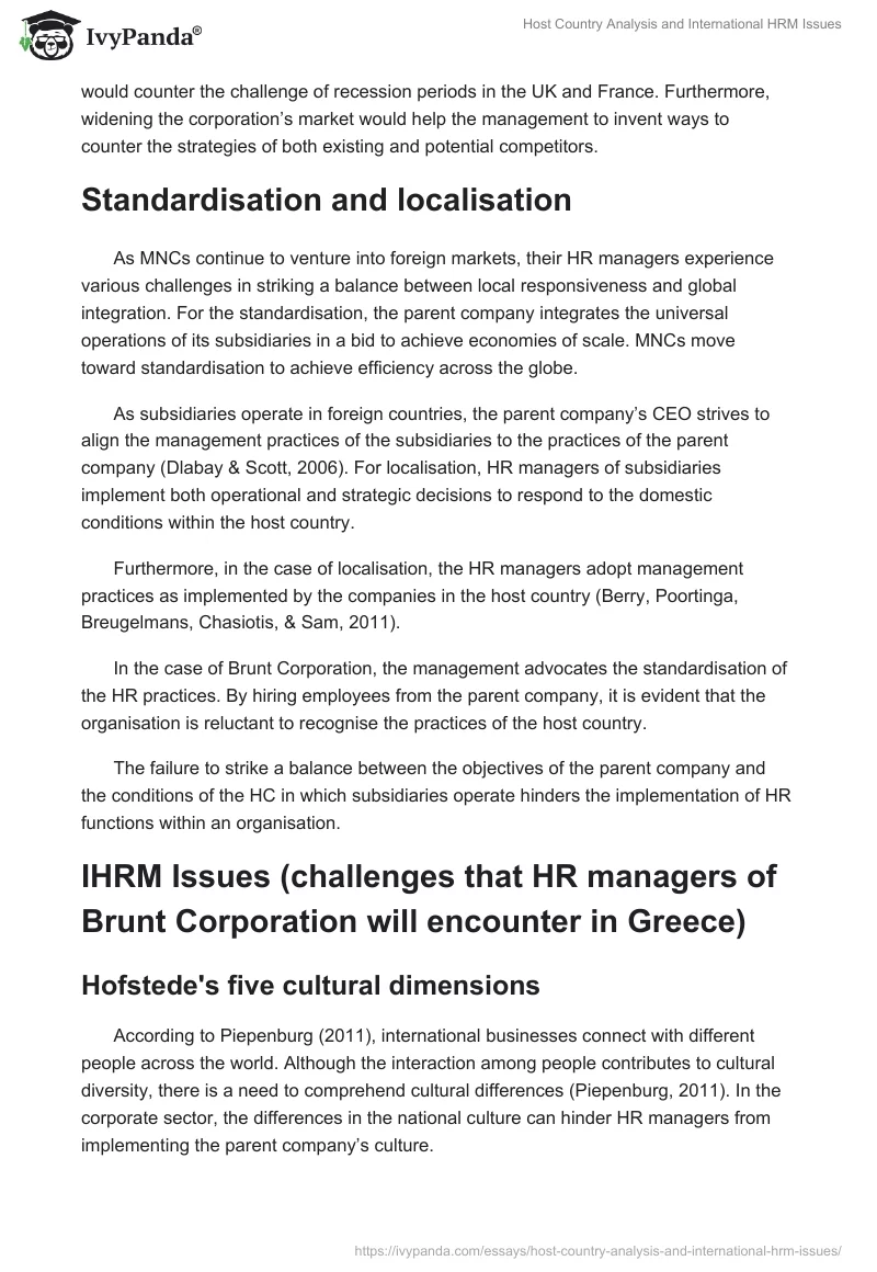 Host Country Analysis and International HRM Issues. Page 2