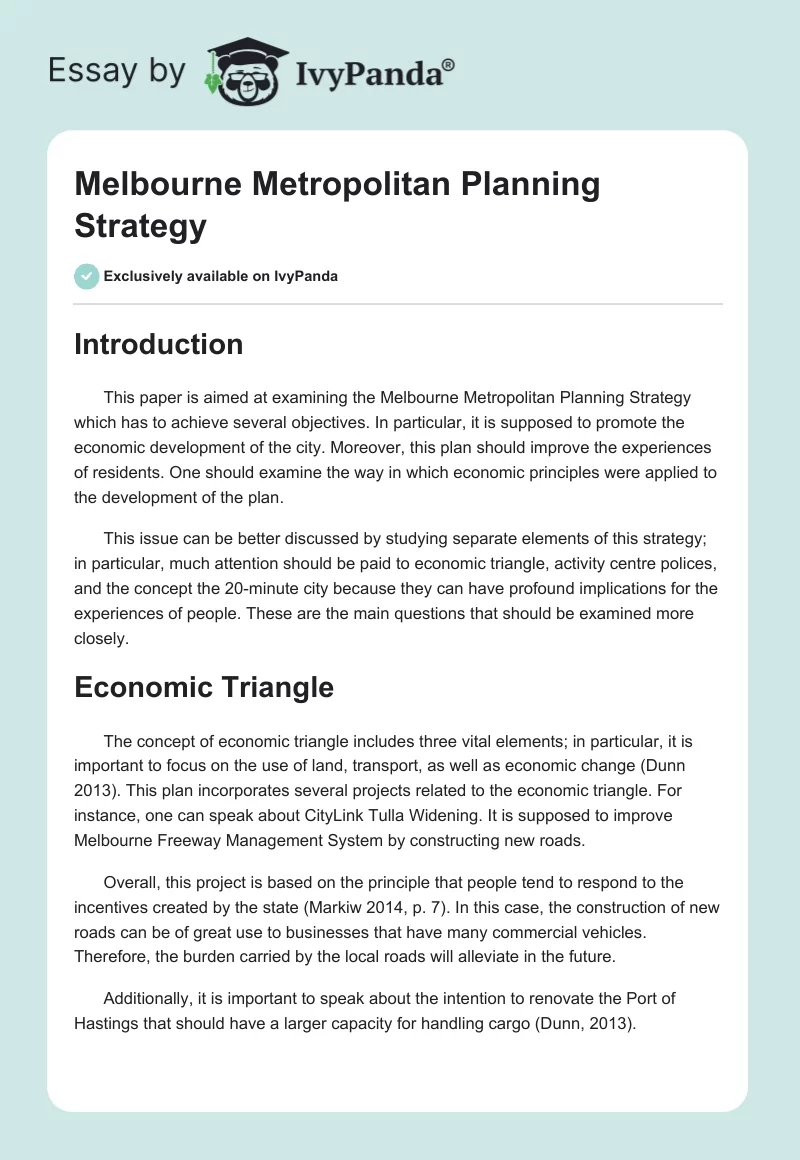 Melbourne Metropolitan Planning Strategy. Page 1