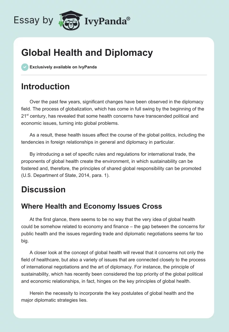 Global Health and Diplomacy. Page 1