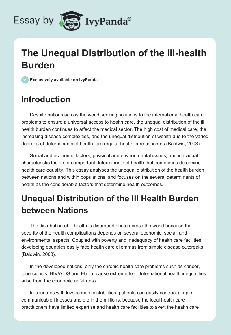 The Unequal Distribution of the Ill-health Burden. Page 1
