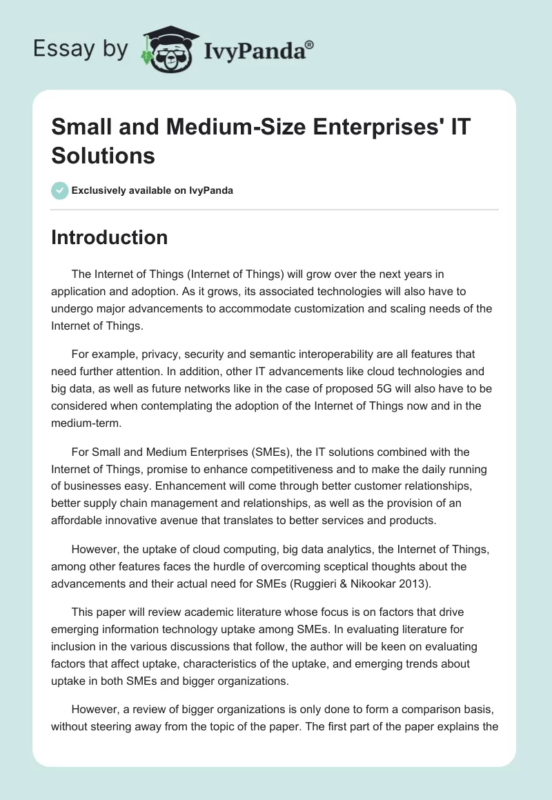 Small and Medium-Size Enterprises' IT Solutions. Page 1
