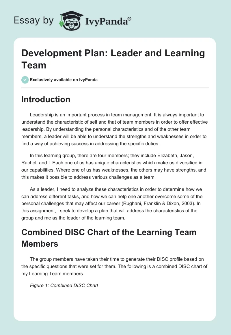 Development Plan: Leader and Learning Team. Page 1