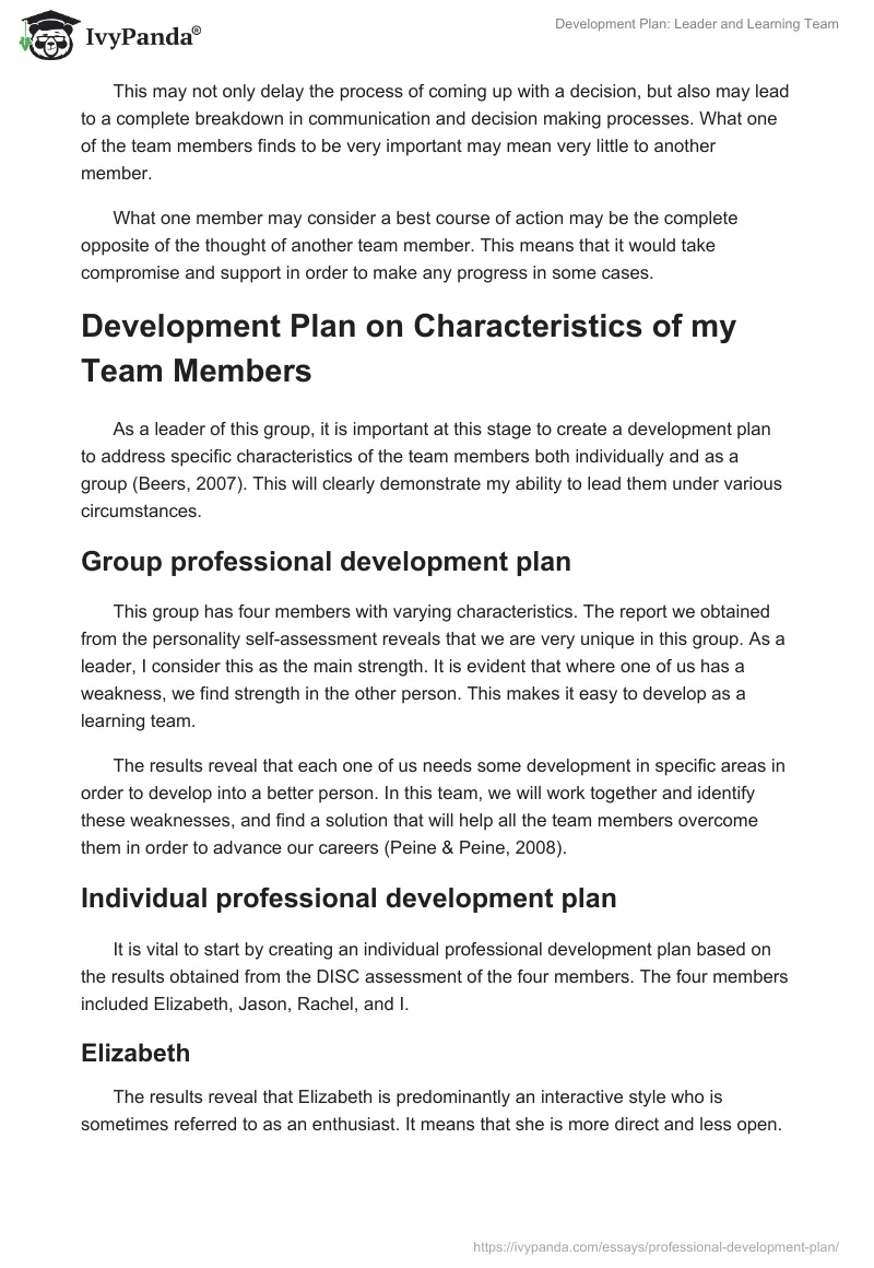 Development Plan: Leader and Learning Team. Page 3