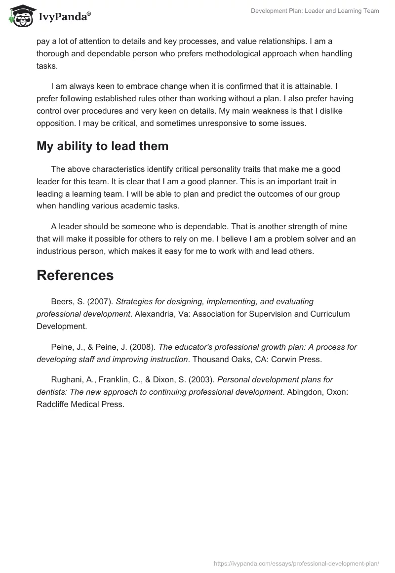 Development Plan: Leader and Learning Team. Page 5