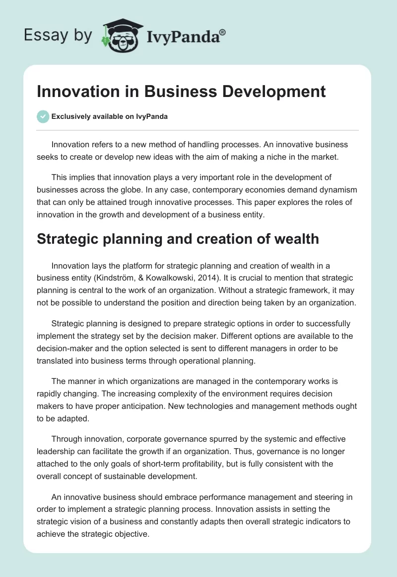Innovation in Business Development. Page 1