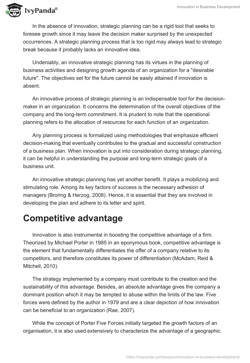 Innovation in Business Development. Page 2