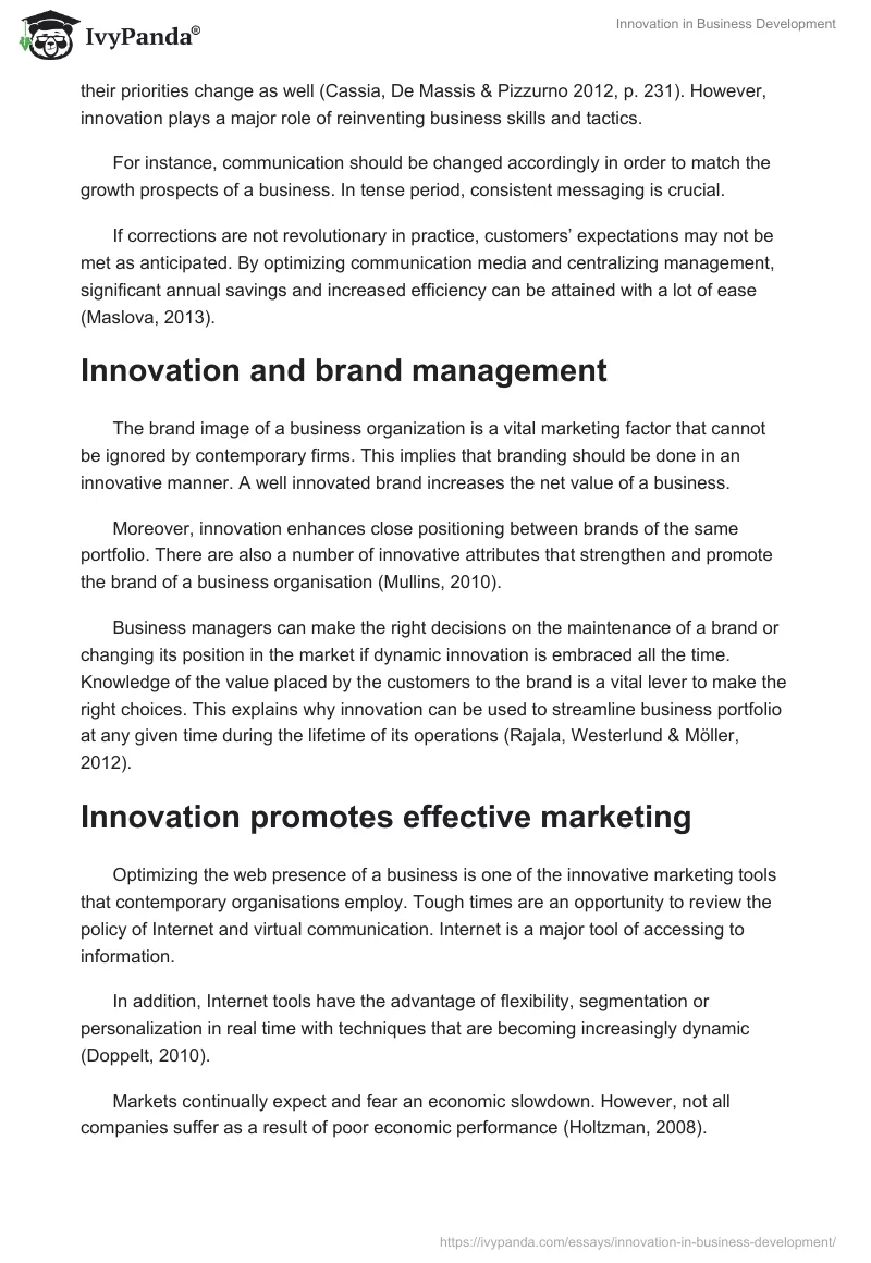 Innovation in Business Development. Page 4