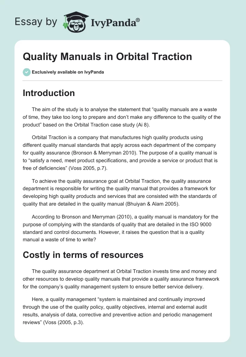 Quality Manuals in Orbital Traction. Page 1