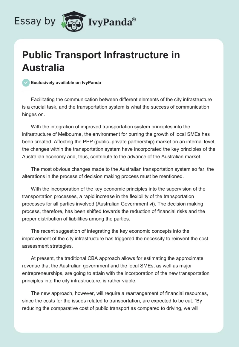 Public Transport Infrastructure in Australia. Page 1