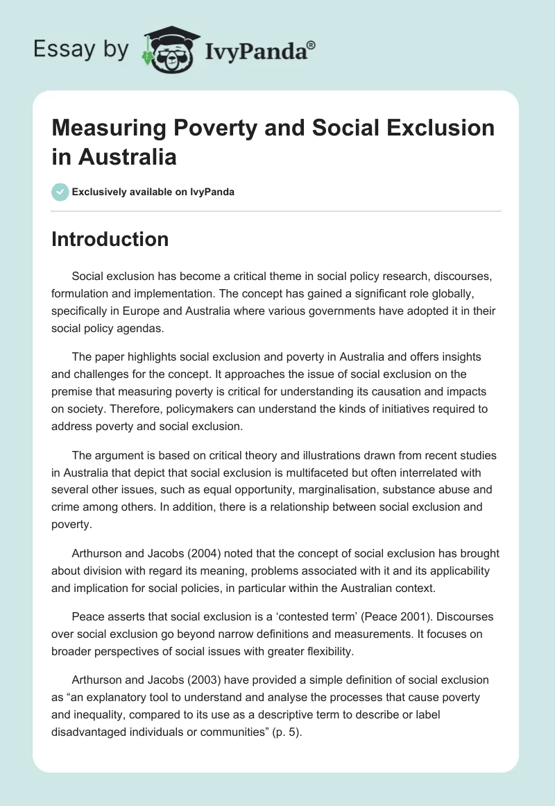 Measuring Poverty and Social Exclusion in Australia. Page 1