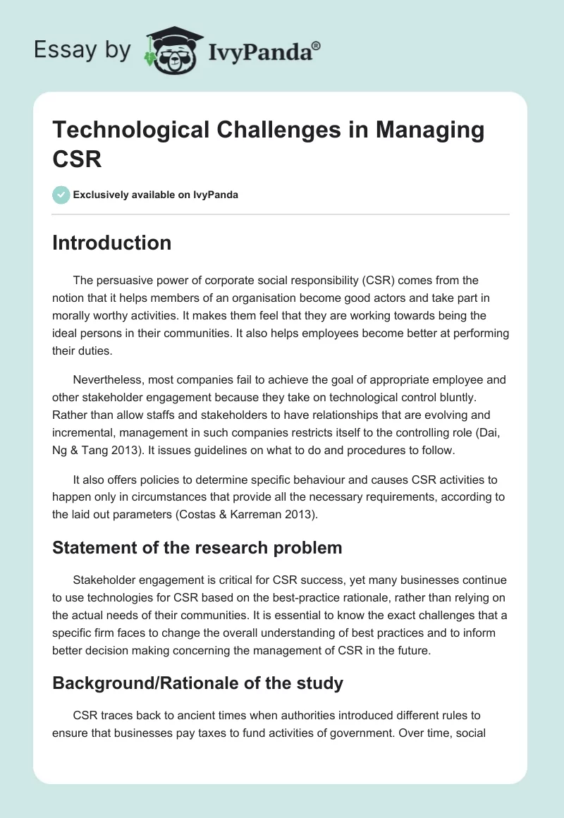 Technological Challenges in Managing CSR. Page 1