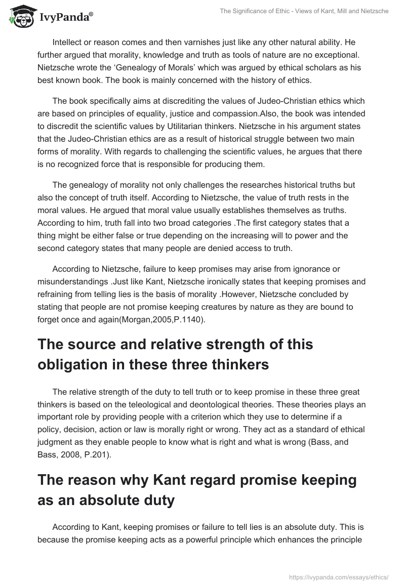 The Significance of Ethic - Views of Kant, Mill and Nietzsche. Page 3