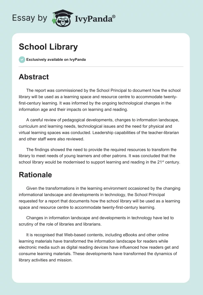 School Library. Page 1