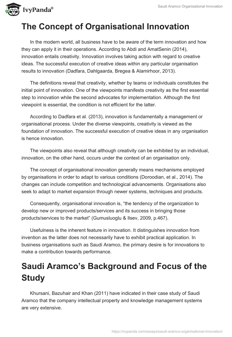 Saudi Aramco Organisational Innovation. Page 2