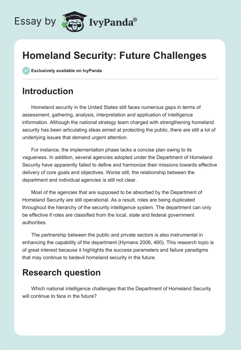 Homeland Security: Future Challenges. Page 1