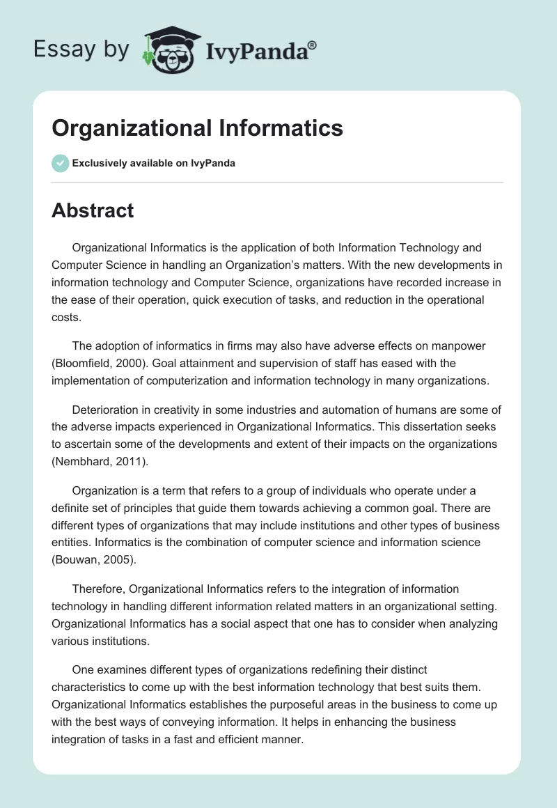 Organizational Informatics. Page 1
