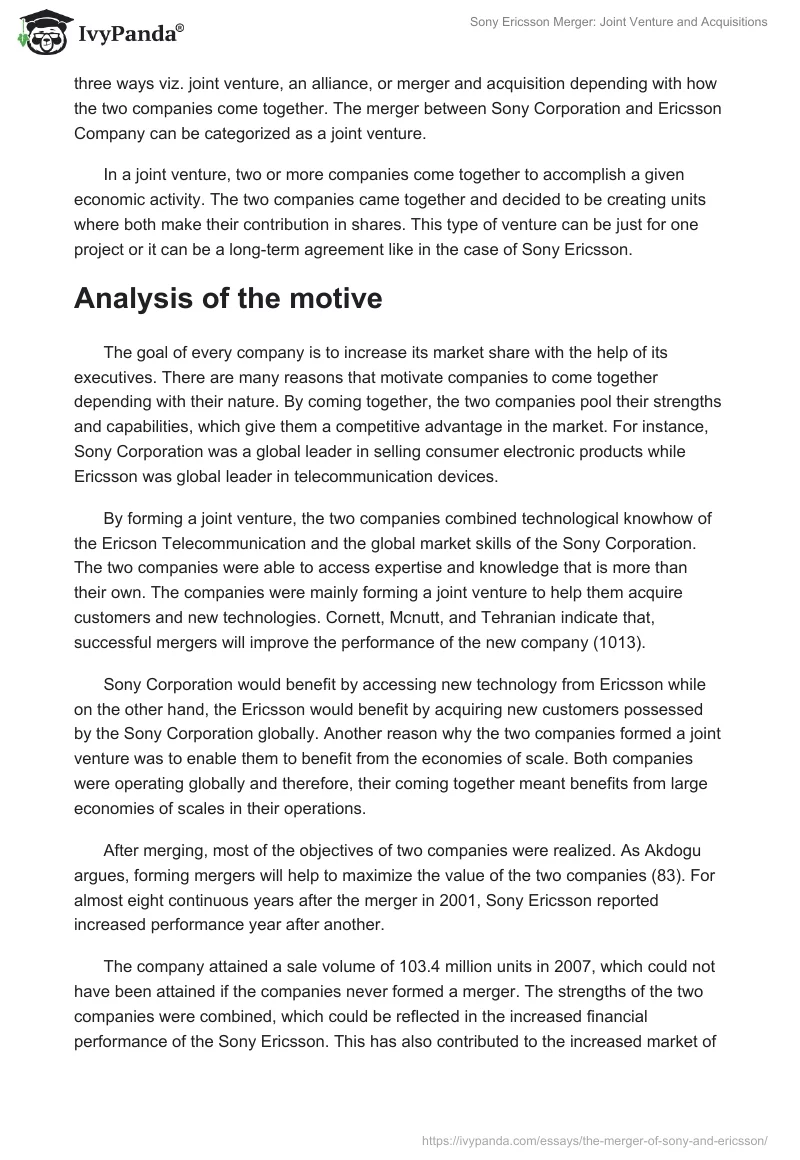 Sony Ericsson Merger: Joint Venture and Acquisitions. Page 3